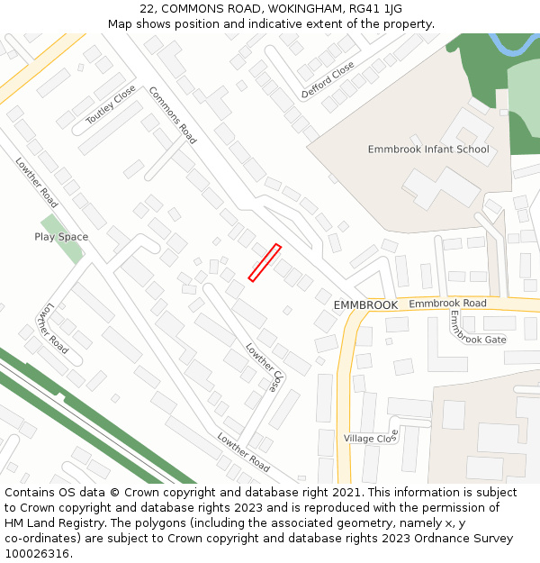 22, COMMONS ROAD, WOKINGHAM, RG41 1JG: Location map and indicative extent of plot