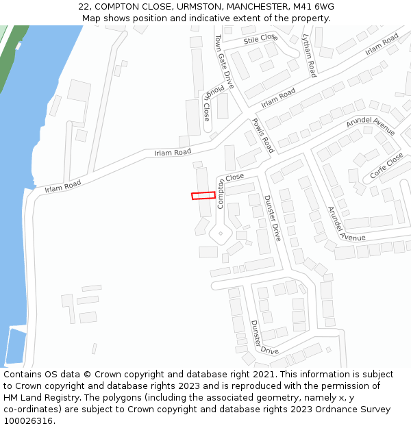 22, COMPTON CLOSE, URMSTON, MANCHESTER, M41 6WG: Location map and indicative extent of plot