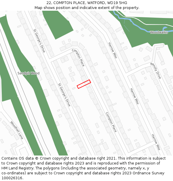 22, COMPTON PLACE, WATFORD, WD19 5HG: Location map and indicative extent of plot