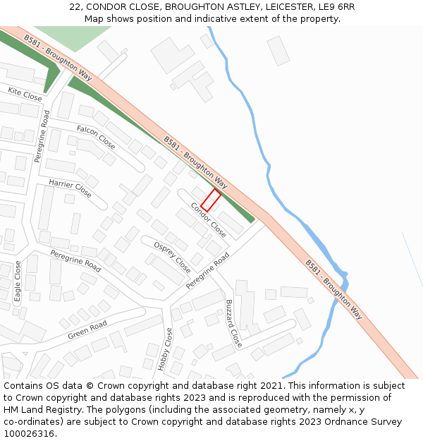 22, CONDOR CLOSE, BROUGHTON ASTLEY, LEICESTER, LE9 6RR: Location map and indicative extent of plot