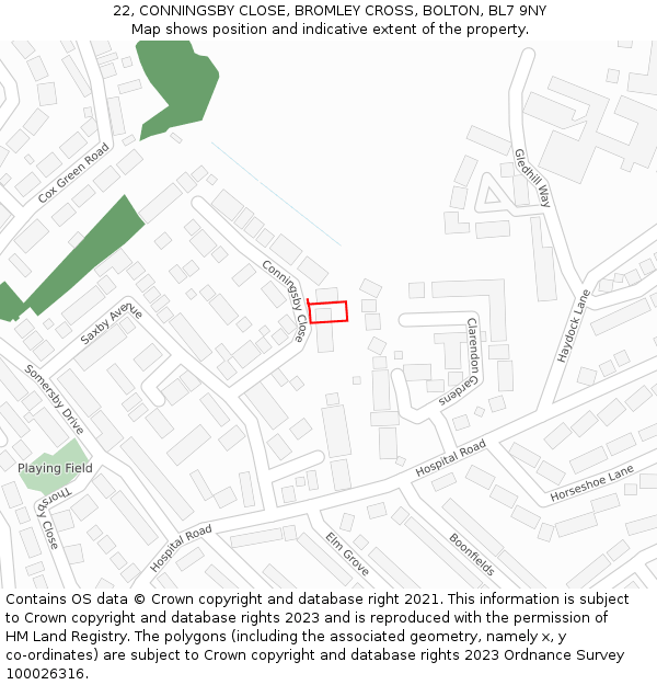 22, CONNINGSBY CLOSE, BROMLEY CROSS, BOLTON, BL7 9NY: Location map and indicative extent of plot