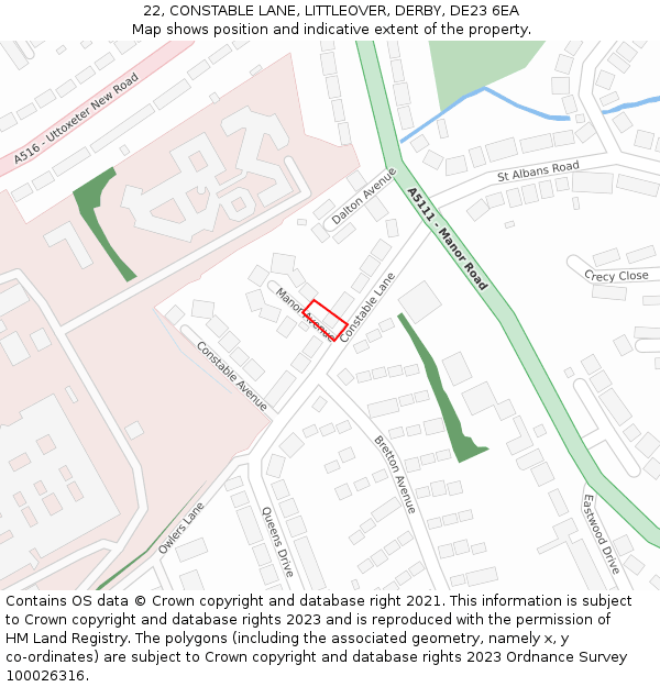 22, CONSTABLE LANE, LITTLEOVER, DERBY, DE23 6EA: Location map and indicative extent of plot