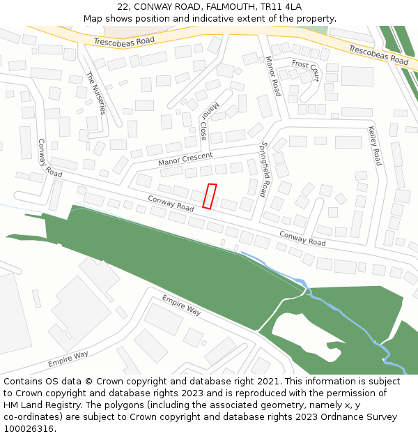 22, CONWAY ROAD, FALMOUTH, TR11 4LA: Location map and indicative extent of plot