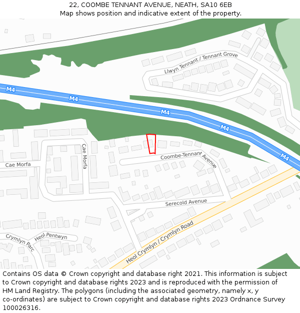 22, COOMBE TENNANT AVENUE, NEATH, SA10 6EB: Location map and indicative extent of plot