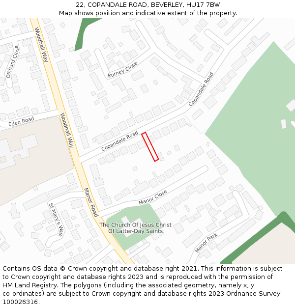 22, COPANDALE ROAD, BEVERLEY, HU17 7BW: Location map and indicative extent of plot