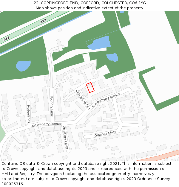 22, COPPINGFORD END, COPFORD, COLCHESTER, CO6 1YG: Location map and indicative extent of plot