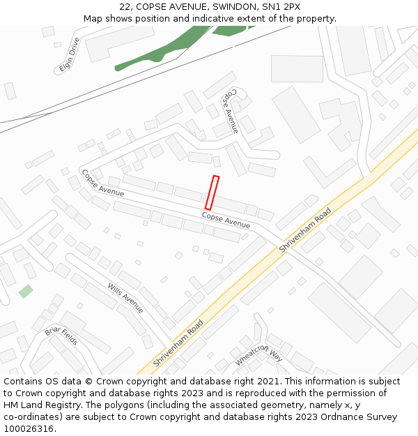 22, COPSE AVENUE, SWINDON, SN1 2PX: Location map and indicative extent of plot