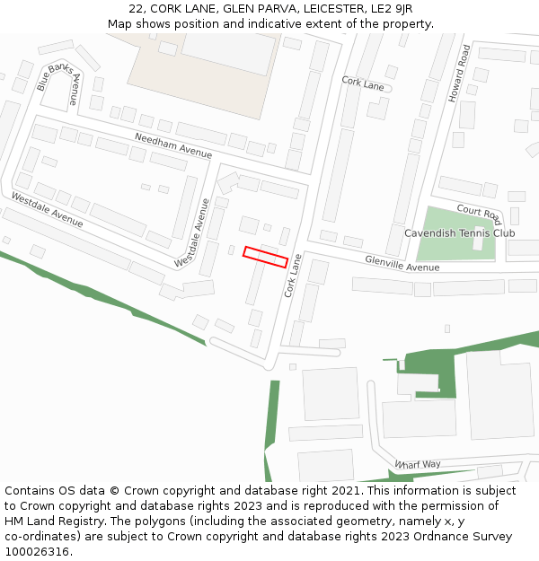 22, CORK LANE, GLEN PARVA, LEICESTER, LE2 9JR: Location map and indicative extent of plot