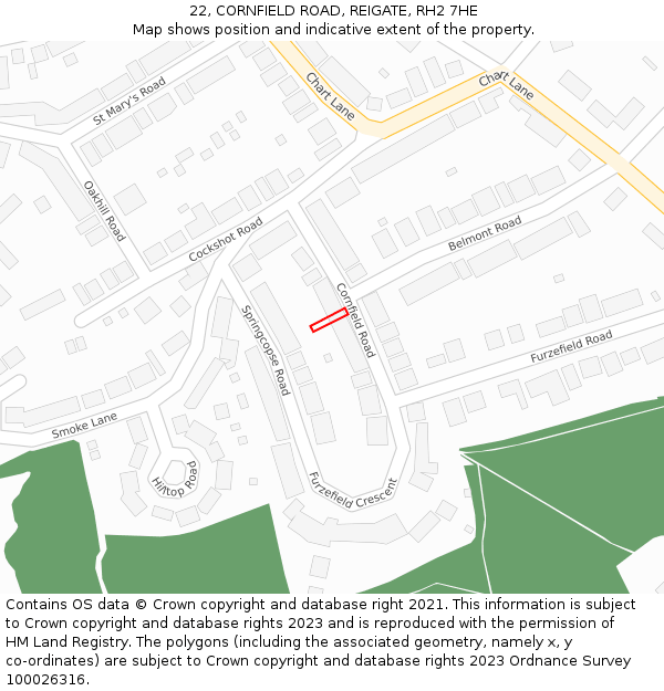 22, CORNFIELD ROAD, REIGATE, RH2 7HE: Location map and indicative extent of plot