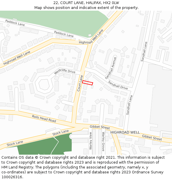 22, COURT LANE, HALIFAX, HX2 0LW: Location map and indicative extent of plot