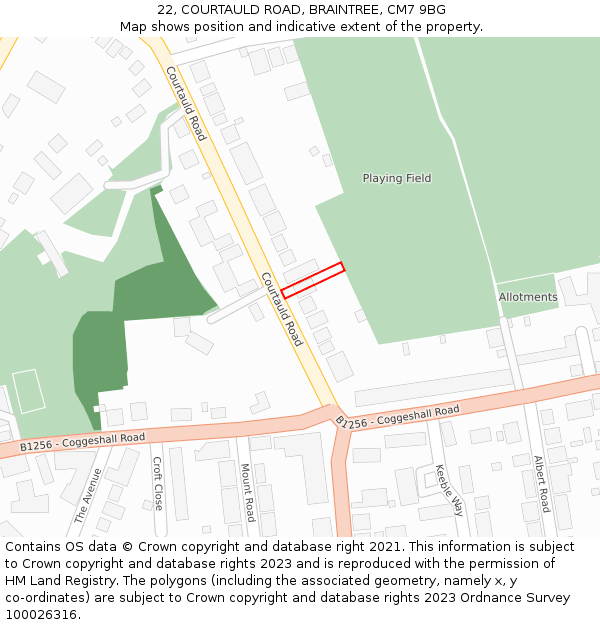 22, COURTAULD ROAD, BRAINTREE, CM7 9BG: Location map and indicative extent of plot