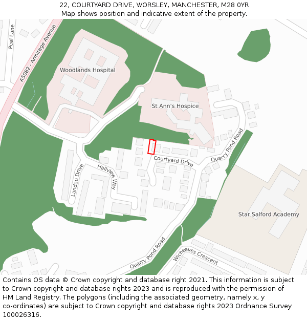 22, COURTYARD DRIVE, WORSLEY, MANCHESTER, M28 0YR: Location map and indicative extent of plot