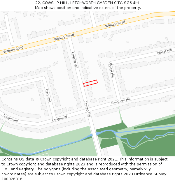 22, COWSLIP HILL, LETCHWORTH GARDEN CITY, SG6 4HL: Location map and indicative extent of plot