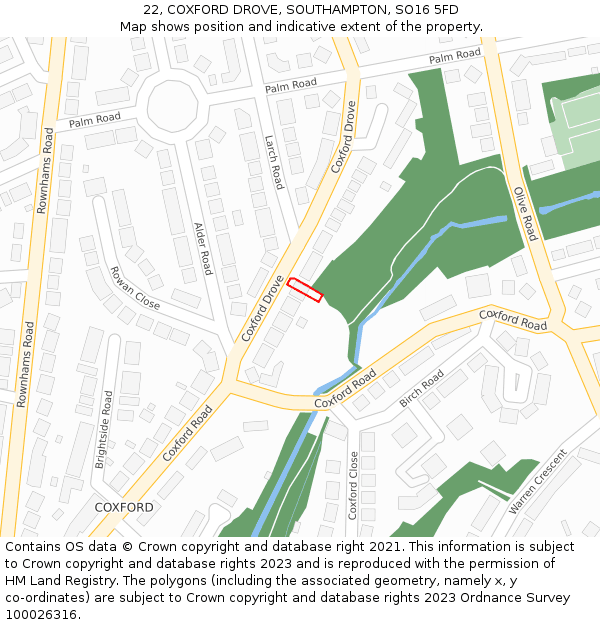 22, COXFORD DROVE, SOUTHAMPTON, SO16 5FD: Location map and indicative extent of plot