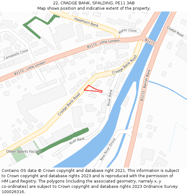 22, CRADGE BANK, SPALDING, PE11 3AB: Location map and indicative extent of plot