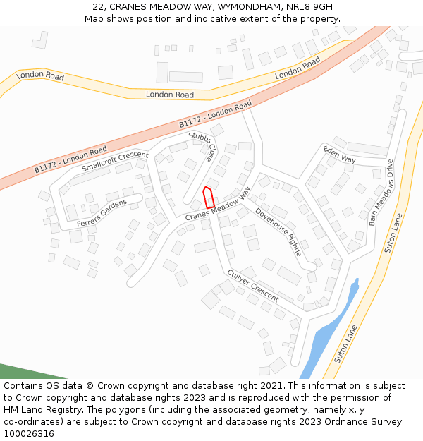 22, CRANES MEADOW WAY, WYMONDHAM, NR18 9GH: Location map and indicative extent of plot