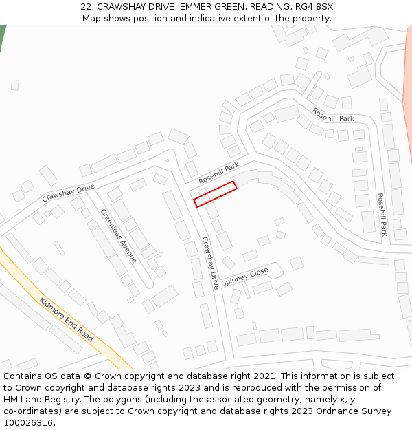 22, CRAWSHAY DRIVE, EMMER GREEN, READING, RG4 8SX: Location map and indicative extent of plot