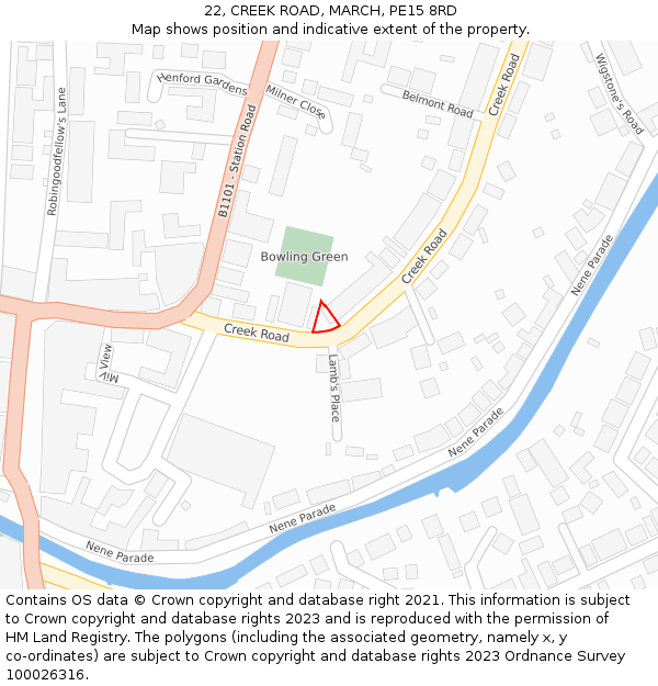 22, CREEK ROAD, MARCH, PE15 8RD: Location map and indicative extent of plot