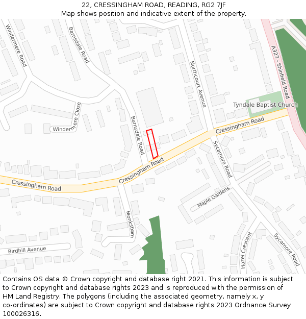 22, CRESSINGHAM ROAD, READING, RG2 7JF: Location map and indicative extent of plot