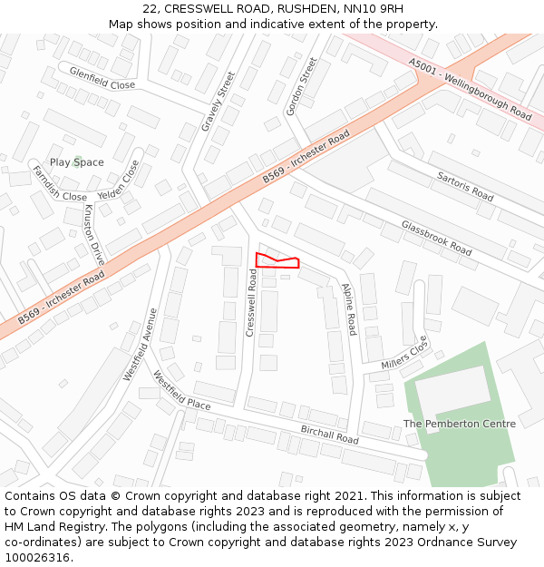 22, CRESSWELL ROAD, RUSHDEN, NN10 9RH: Location map and indicative extent of plot