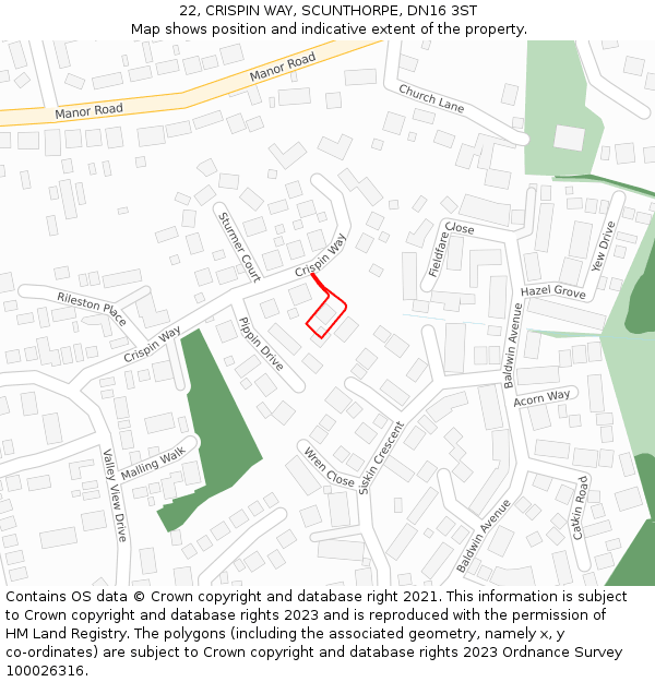 22, CRISPIN WAY, SCUNTHORPE, DN16 3ST: Location map and indicative extent of plot