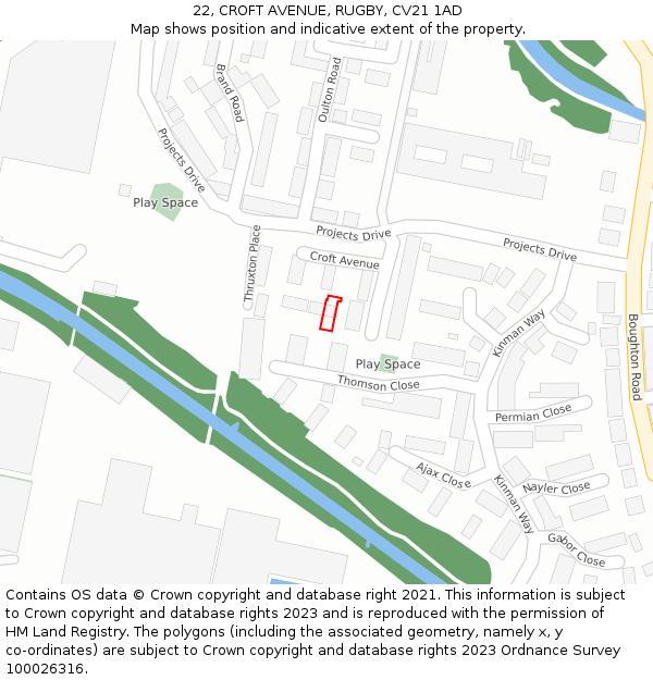 22, CROFT AVENUE, RUGBY, CV21 1AD: Location map and indicative extent of plot