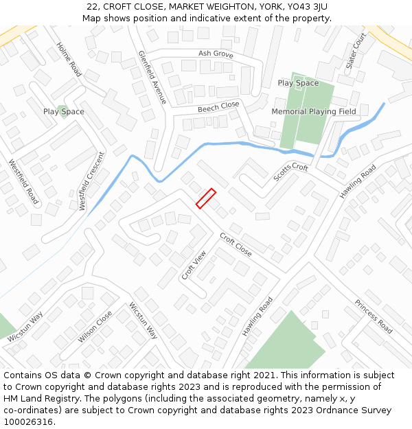 22, CROFT CLOSE, MARKET WEIGHTON, YORK, YO43 3JU: Location map and indicative extent of plot