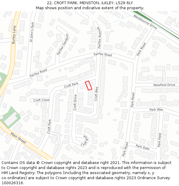 22, CROFT PARK, MENSTON, ILKLEY, LS29 6LY: Location map and indicative extent of plot