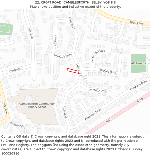 22, CROFT ROAD, CAMBLESFORTH, SELBY, YO8 8JS: Location map and indicative extent of plot