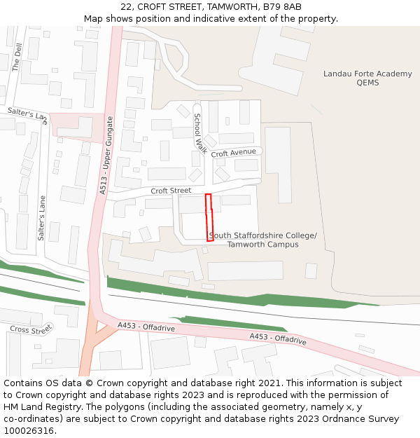 22, CROFT STREET, TAMWORTH, B79 8AB: Location map and indicative extent of plot