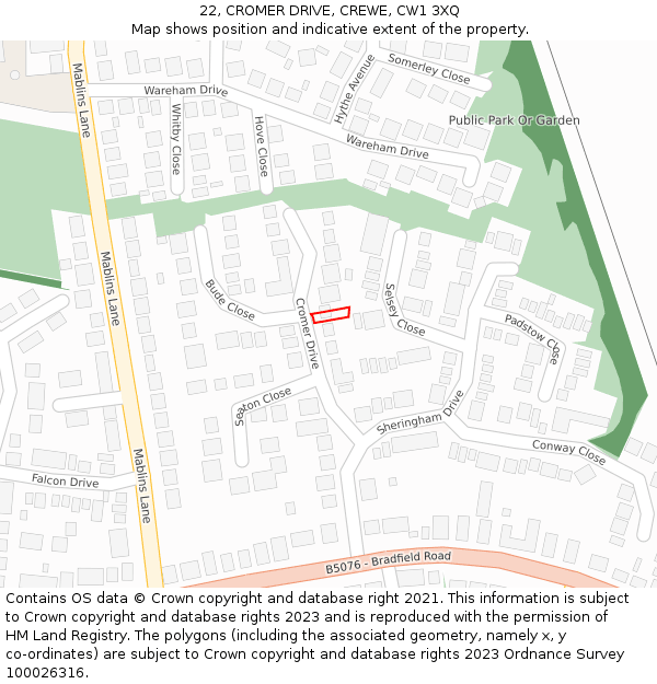 22, CROMER DRIVE, CREWE, CW1 3XQ: Location map and indicative extent of plot