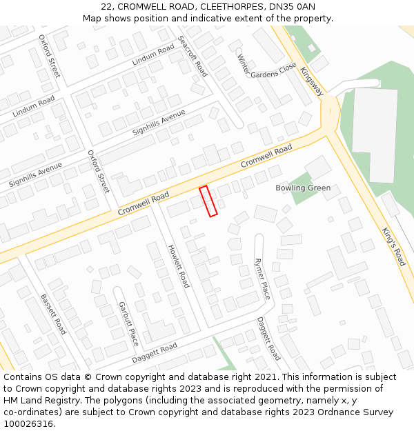 22, CROMWELL ROAD, CLEETHORPES, DN35 0AN: Location map and indicative extent of plot