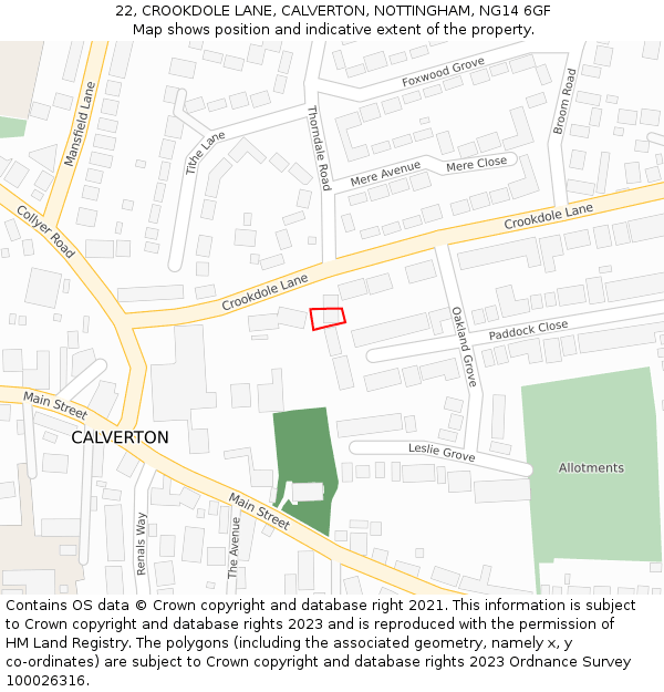 22, CROOKDOLE LANE, CALVERTON, NOTTINGHAM, NG14 6GF: Location map and indicative extent of plot