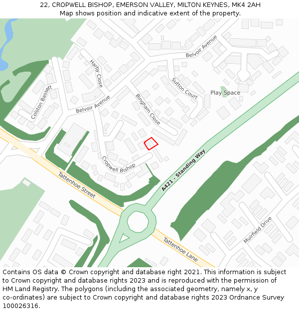 22, CROPWELL BISHOP, EMERSON VALLEY, MILTON KEYNES, MK4 2AH: Location map and indicative extent of plot