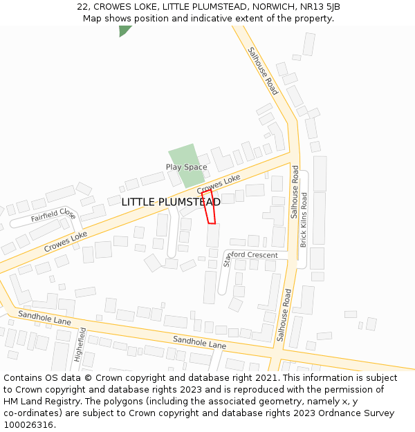 22, CROWES LOKE, LITTLE PLUMSTEAD, NORWICH, NR13 5JB: Location map and indicative extent of plot