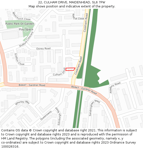 22, CULHAM DRIVE, MAIDENHEAD, SL6 7PW: Location map and indicative extent of plot