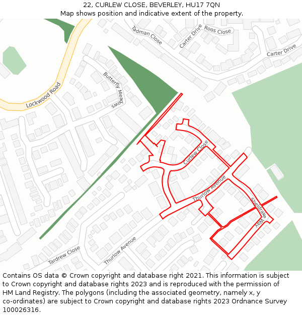 22, CURLEW CLOSE, BEVERLEY, HU17 7QN: Location map and indicative extent of plot