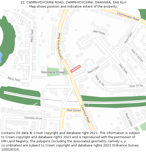 22, CWMRHYDYCEIRW ROAD, CWMRHYDYCEIRW, SWANSEA, SA6 6LH: Location map and indicative extent of plot