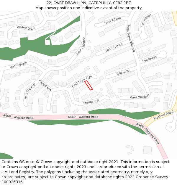 22, CWRT DRAW LLYN, CAERPHILLY, CF83 1RZ: Location map and indicative extent of plot