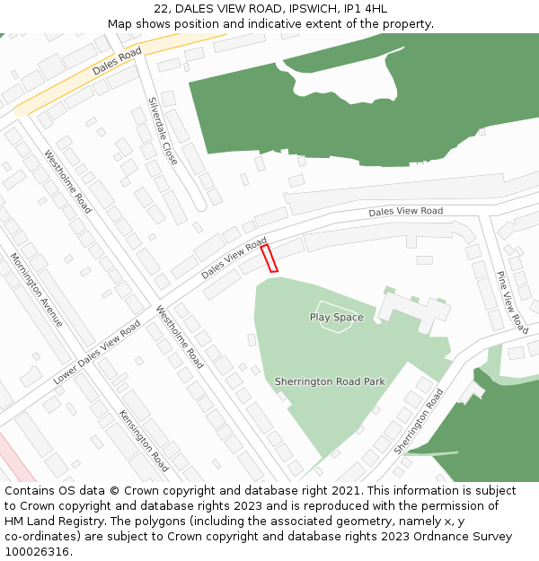 22, DALES VIEW ROAD, IPSWICH, IP1 4HL: Location map and indicative extent of plot