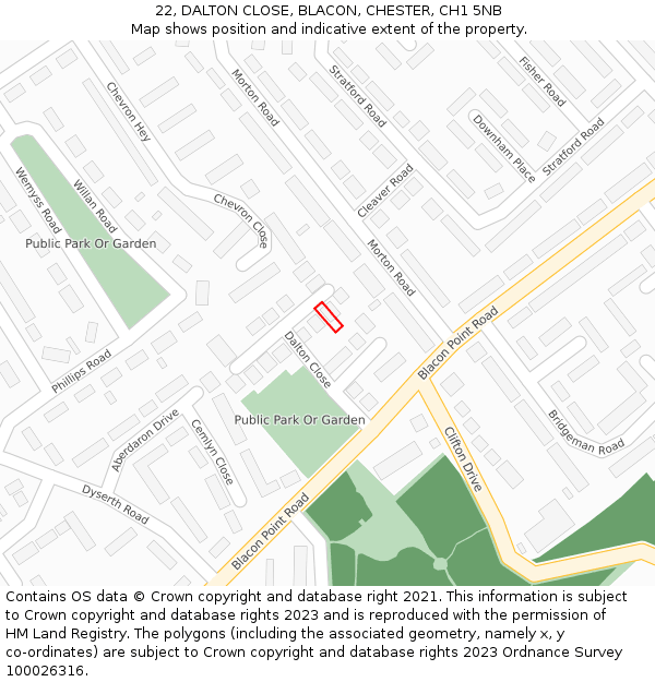 22, DALTON CLOSE, BLACON, CHESTER, CH1 5NB: Location map and indicative extent of plot