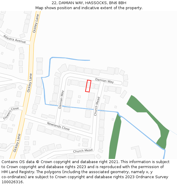 22, DAMIAN WAY, HASSOCKS, BN6 8BH: Location map and indicative extent of plot