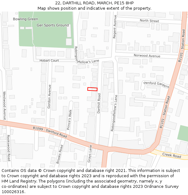 22, DARTHILL ROAD, MARCH, PE15 8HP: Location map and indicative extent of plot