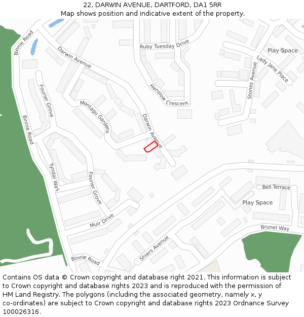 22, DARWIN AVENUE, DARTFORD, DA1 5RR: Location map and indicative extent of plot