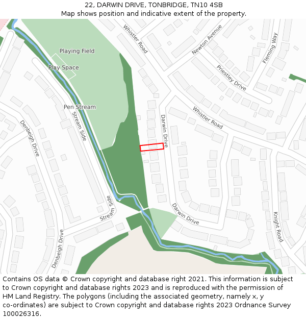 22, DARWIN DRIVE, TONBRIDGE, TN10 4SB: Location map and indicative extent of plot