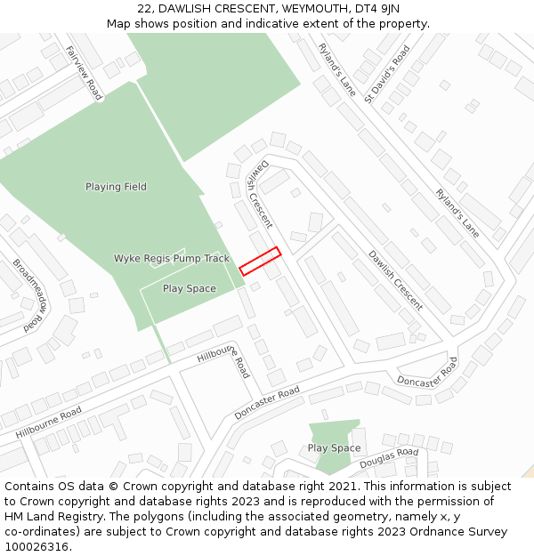 22, DAWLISH CRESCENT, WEYMOUTH, DT4 9JN: Location map and indicative extent of plot