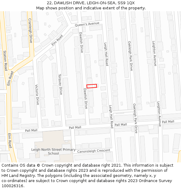 22, DAWLISH DRIVE, LEIGH-ON-SEA, SS9 1QX: Location map and indicative extent of plot