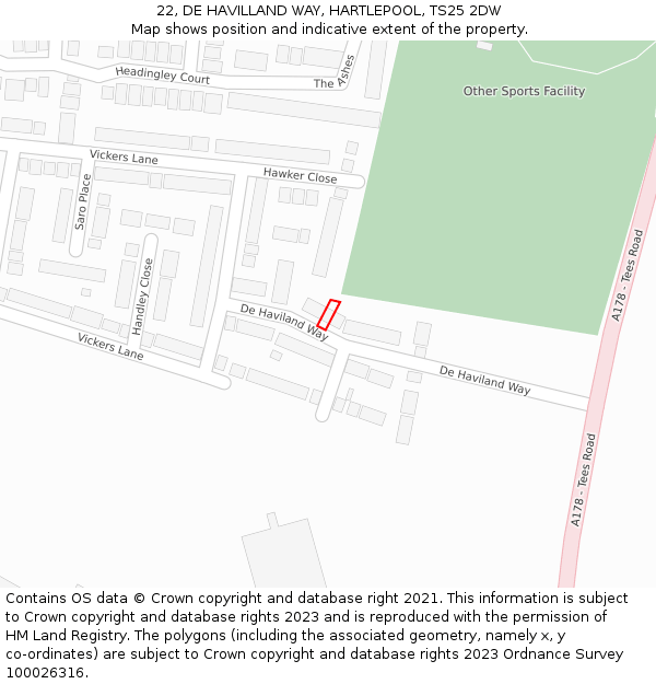 22, DE HAVILLAND WAY, HARTLEPOOL, TS25 2DW: Location map and indicative extent of plot