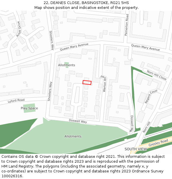 22, DEANES CLOSE, BASINGSTOKE, RG21 5HS: Location map and indicative extent of plot