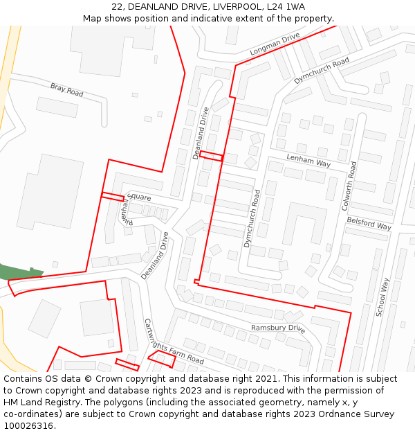 22, DEANLAND DRIVE, LIVERPOOL, L24 1WA: Location map and indicative extent of plot